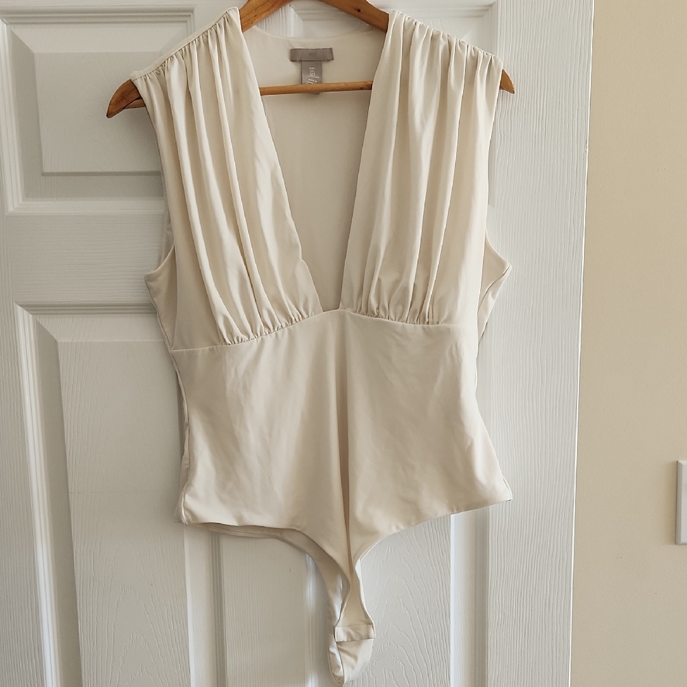 H&M Cream Plunging V-Neck Bodysuit